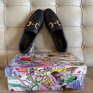 Jeffrey Campbell Black Loafers w/ Gold Hardware